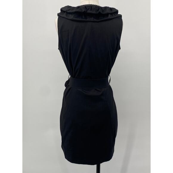 Samuel Dong Mini Dress Front Zipper Moldable Ruffled Belted Taffeta Black Small - Picture 7 of 11